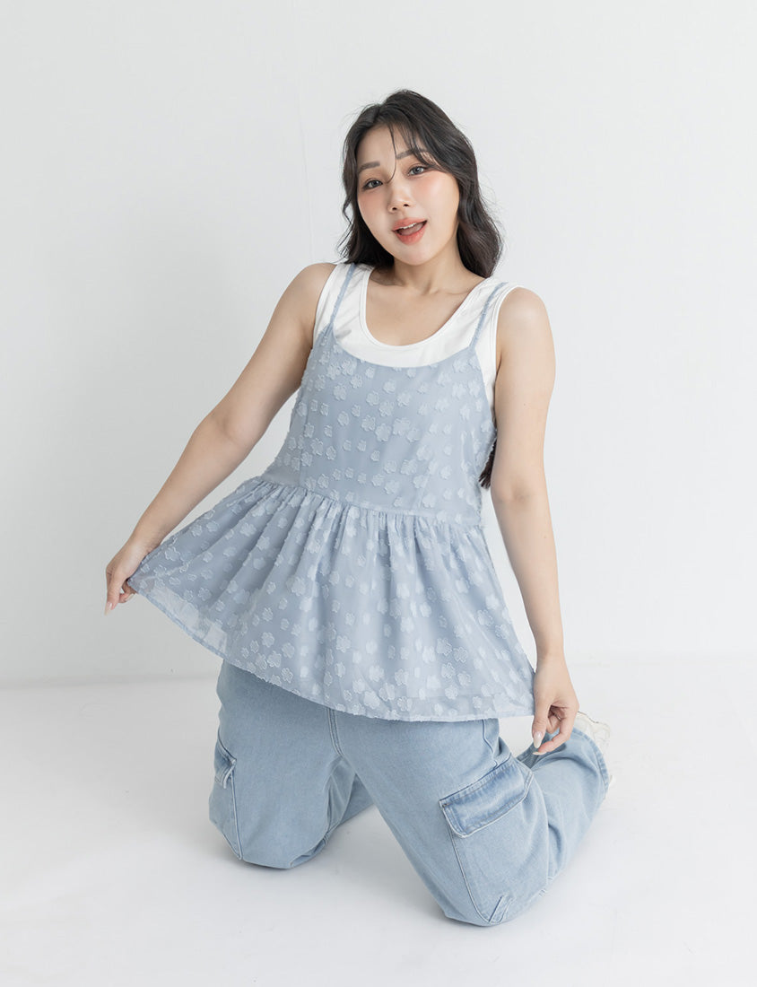 Japanese Floral Jacquard Strap Plus Size Cami Vest