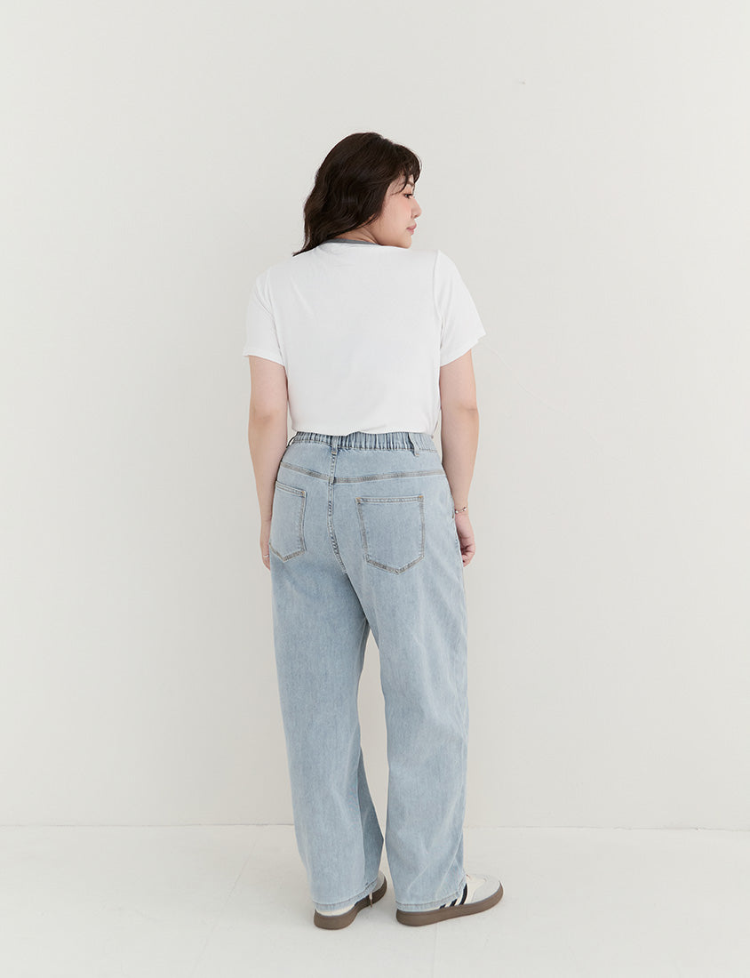 Simple V-Neck Contrast Ribbed Plus Size Tee