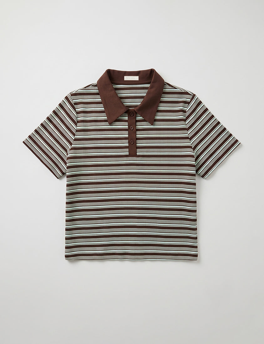Youthful Contrast Stripe Polo Plus Size Top