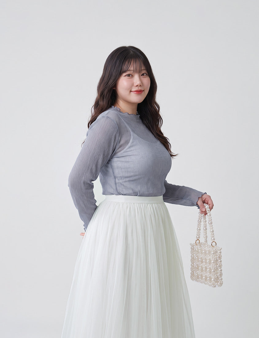 MISS. Elegant Flared Tiered Tulle Plus Size Maxi Skirt