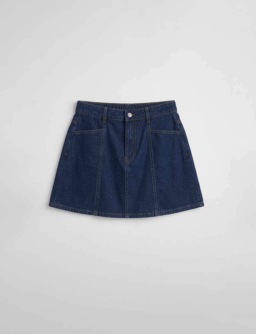 Standard Perfect Fit Seamed A-Line Denim Plus Size Mini Skirt