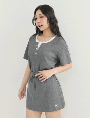 Waffle Knit Faux Two-Piece Plus Size Top