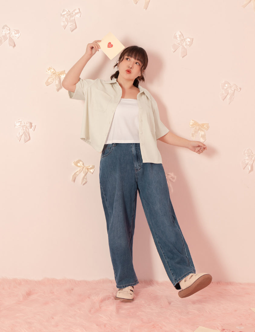 Double Pocket Twill Shell Button Plus Size Shirt