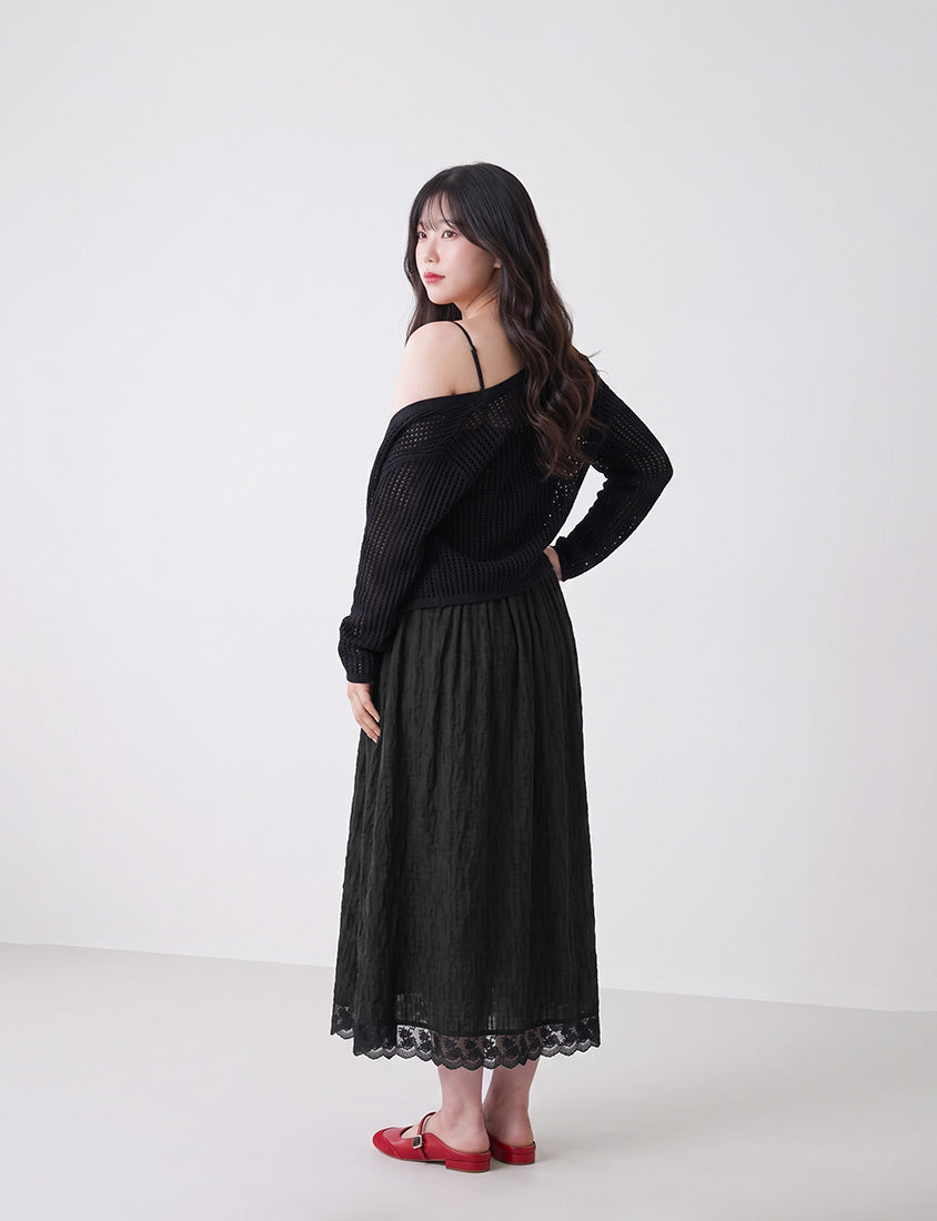 Sweet Lace Textured Plus Size Maxi Dress