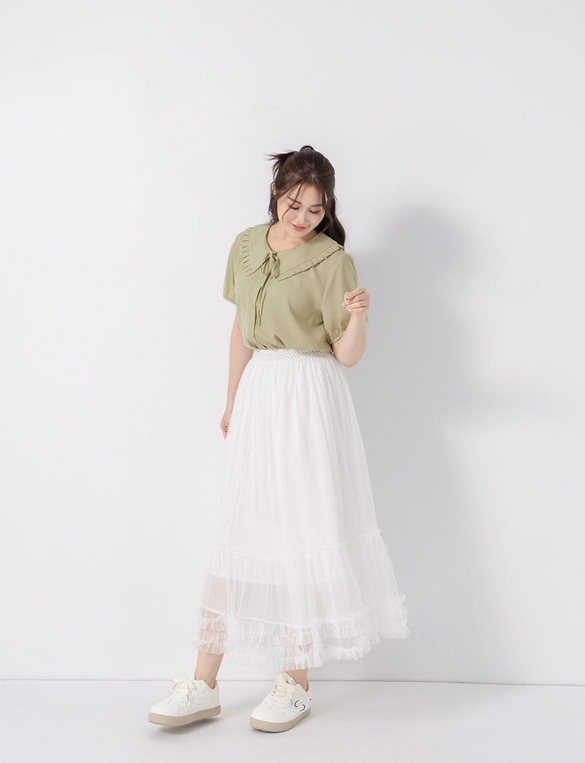 Statement Oversized Collar Tie-Waist Chiffon Plus Size Blouse