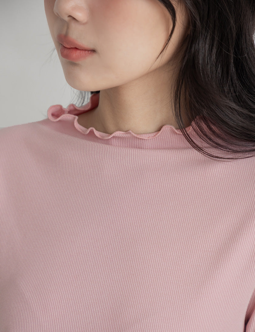 Ribbed Lettuce Trim Mock Neck Plus Size Top