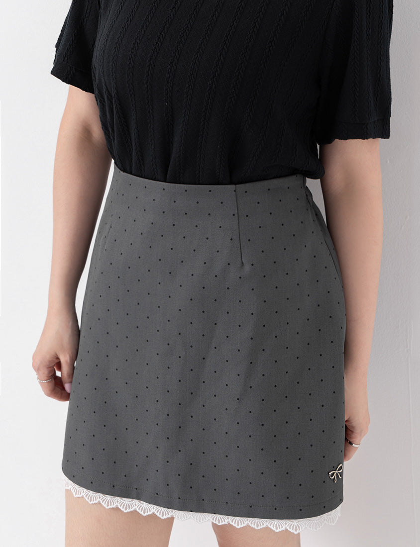MISS. Lace Trim Polka Dot Tailored A-Line Suit Plus Size Mini Skirt