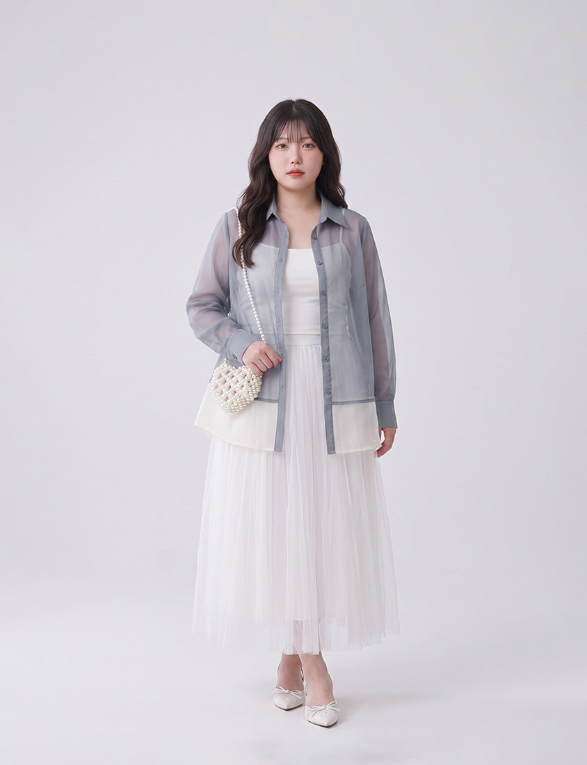 MISS. Japanese-Inspired Ethereal Sheer Layered Plus Size Shirt