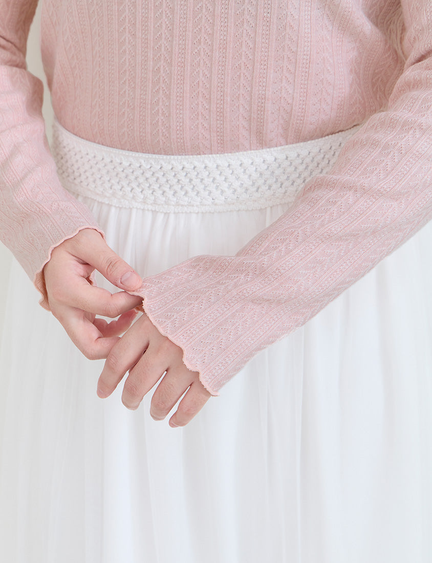 Soft Cable Knit Ribbed Rolled Edges Long Sleeve Plus Size Top