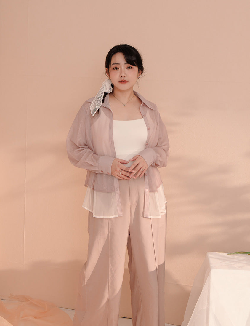 MISS. Japanese-Inspired Ethereal Sheer Layered Plus Size Shirt