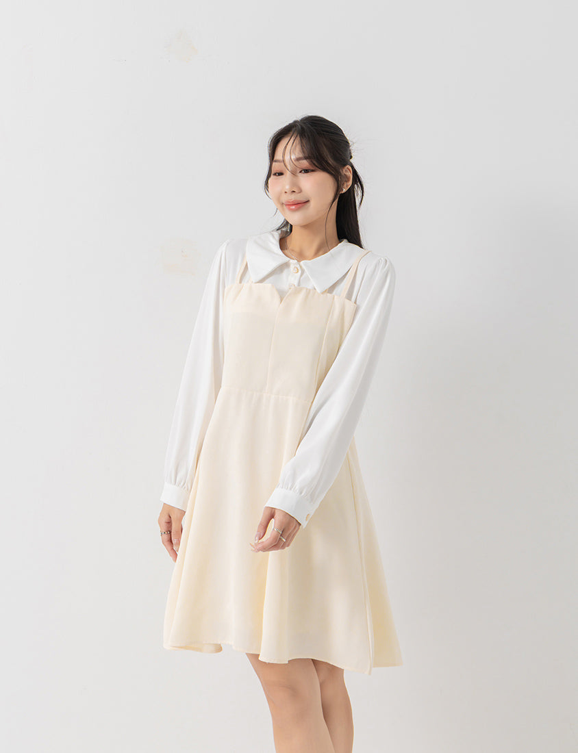MISS. Smart Collared Faux Two-Piece Strap Plus Size Mini Dress