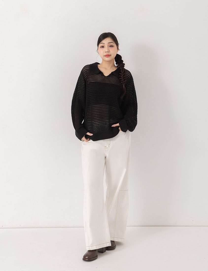 Anti-Pilling Cutout Hollow Collar Plus Size Knit Top