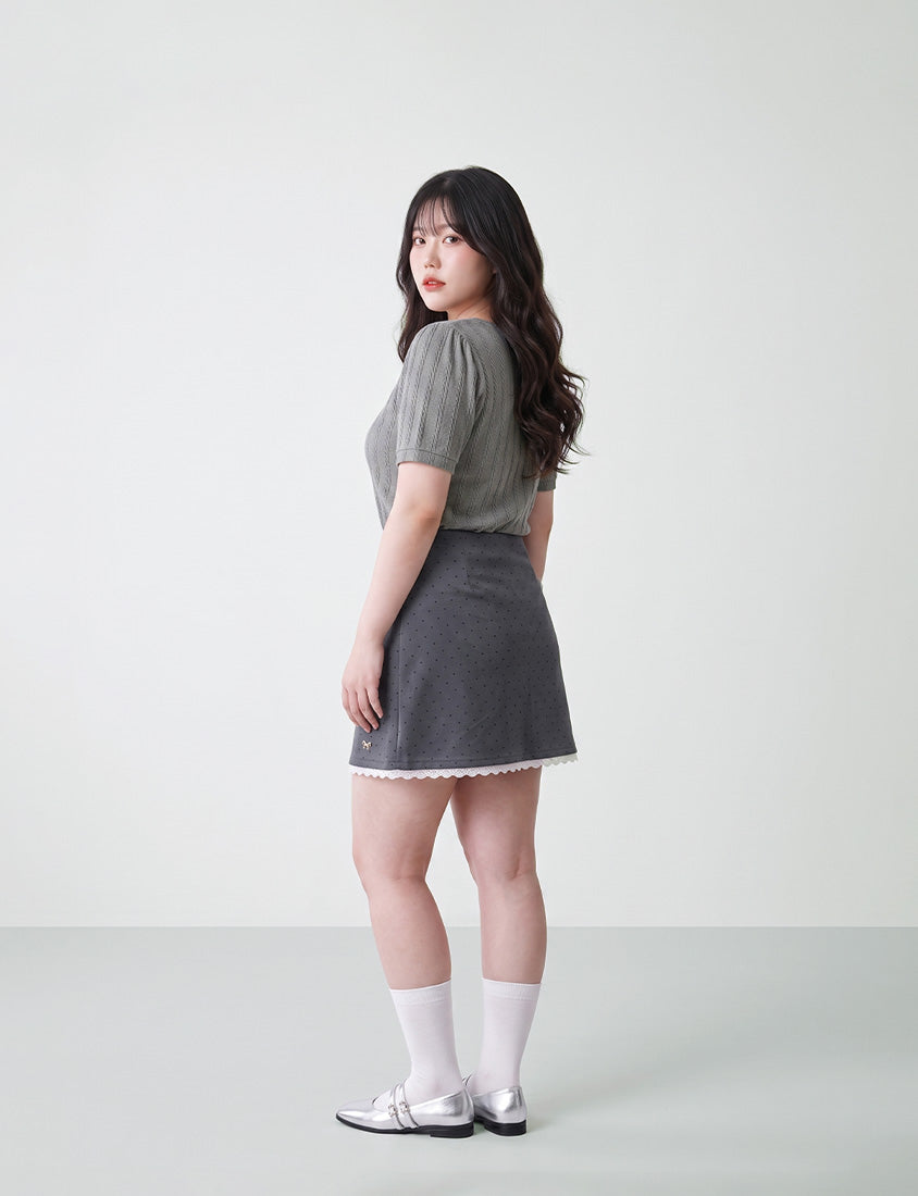 MISS. Slim Fit Square Neck Cable Knit Short Sleeve Plus Size Top