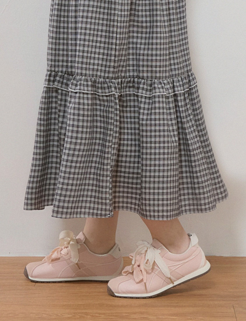 Japanese Style Sweet Tiered Plaid Plus Size Maxi Skirt