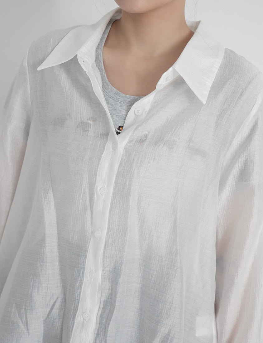 Tencel Silky Sheer Back Slit Tie-Front Plus Size Shirt