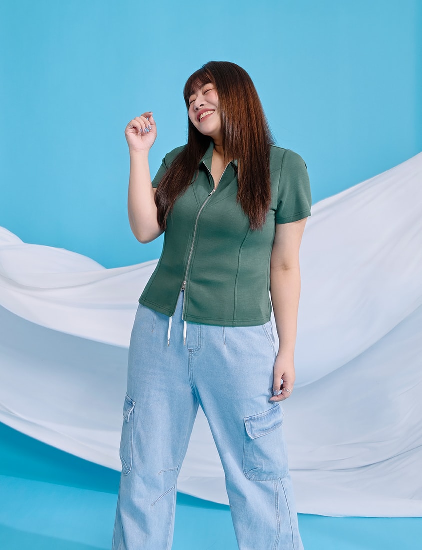 Instant Cool Cloud Cotton Double Zip Plus Size Shirt