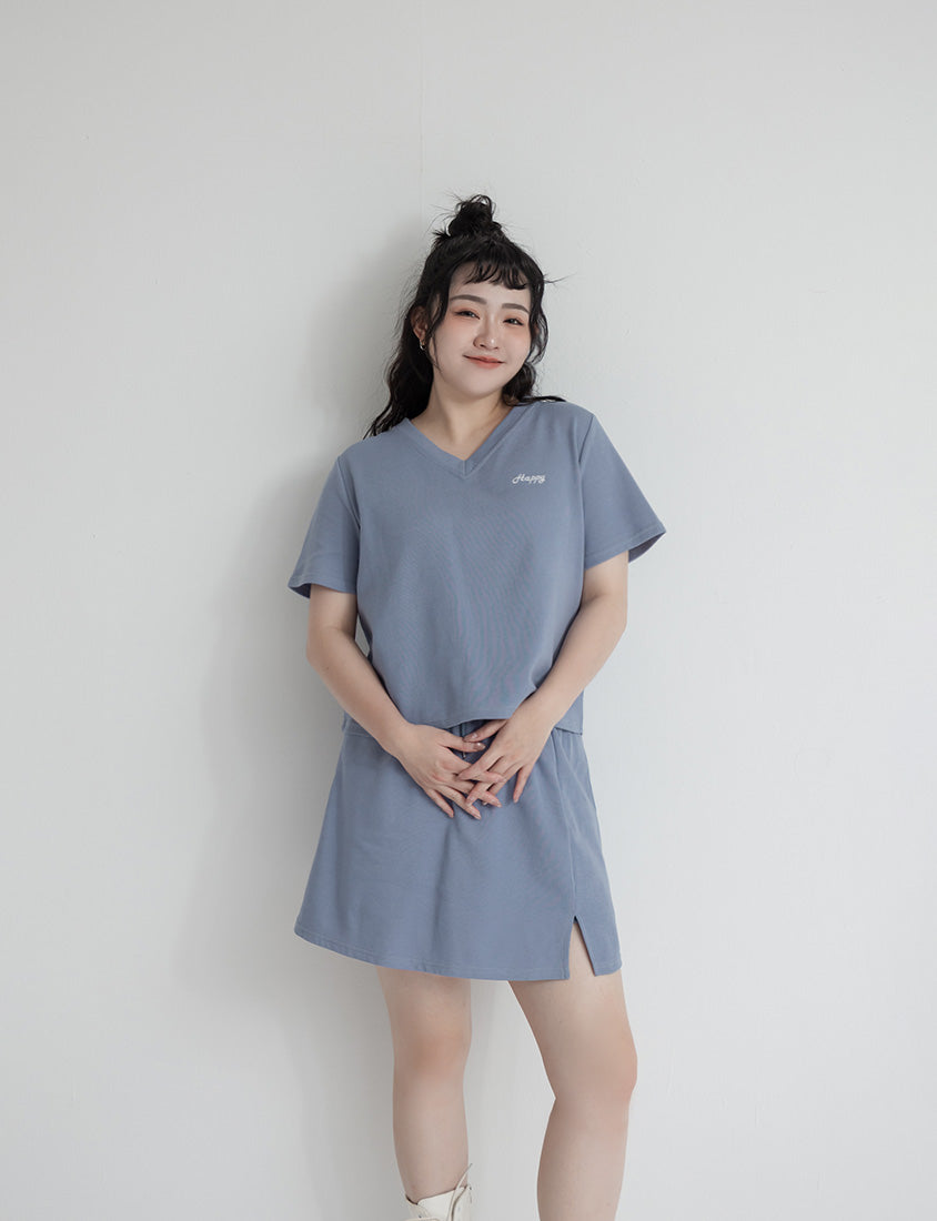Soft Stretch Cotton Side Slit Drawstring Plus Size Mini Skirt