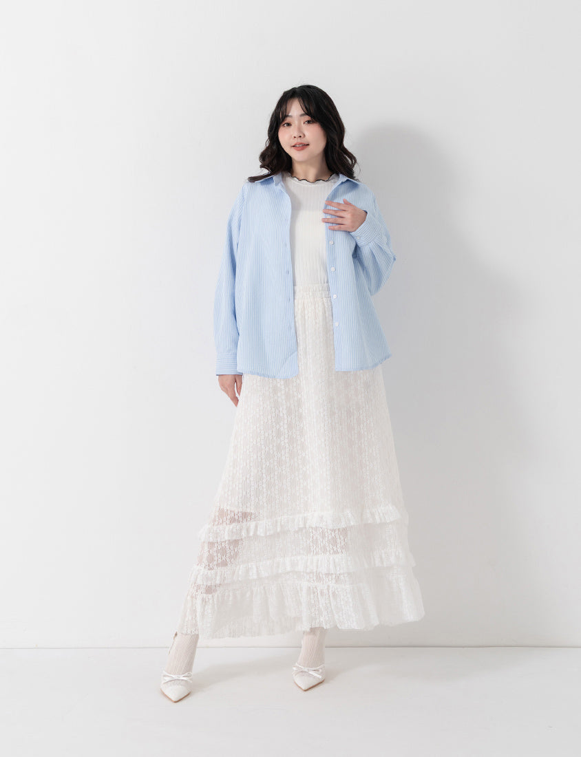 Romantic Floral Lace Tiered Plus Size Maxi Skirt