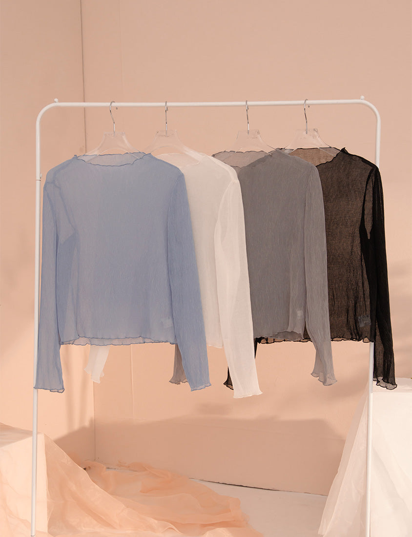 MISS. Ethereal Crinkle Sheer Mock-Neck Plus Size Top