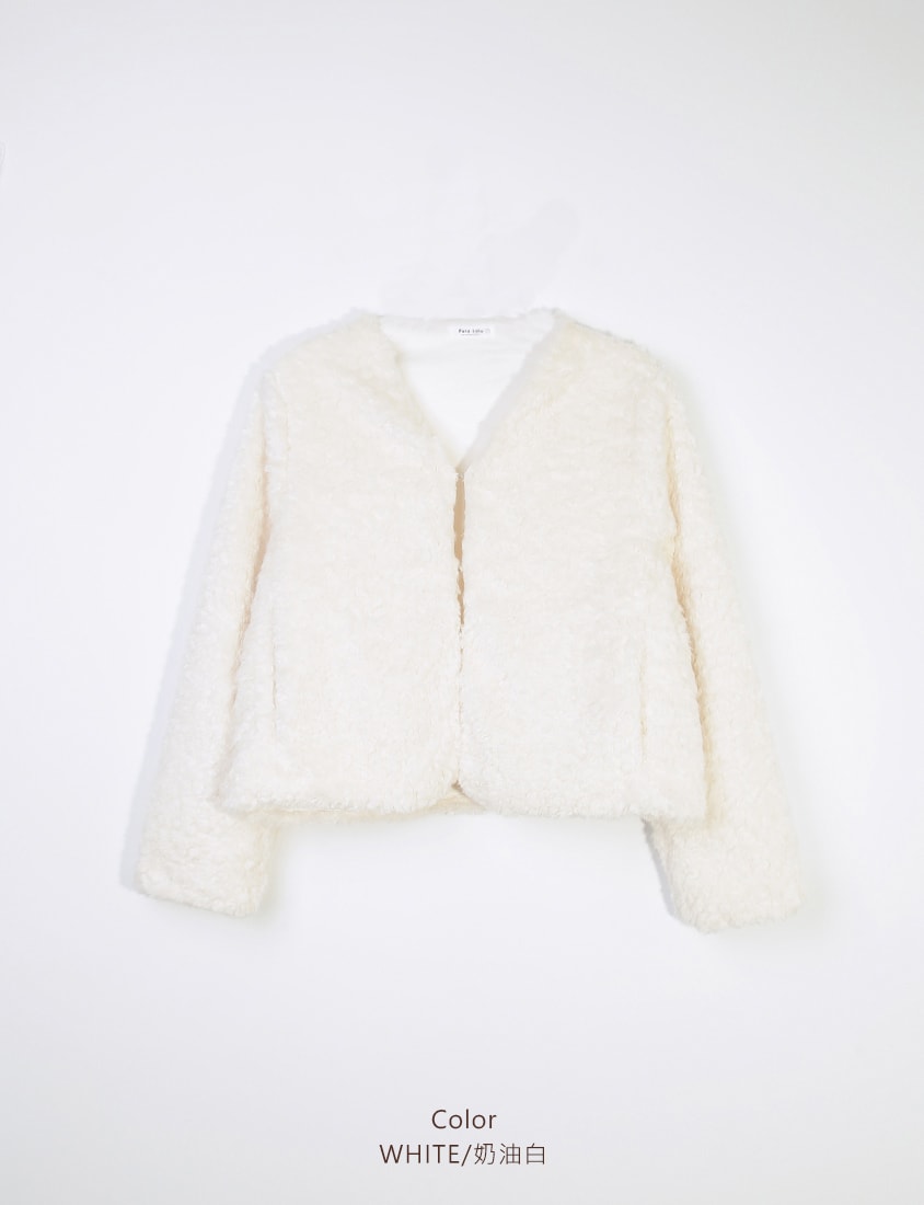 MISS. Japanese Style V-Neck Curly Knit Plus Size Cropped Jacket