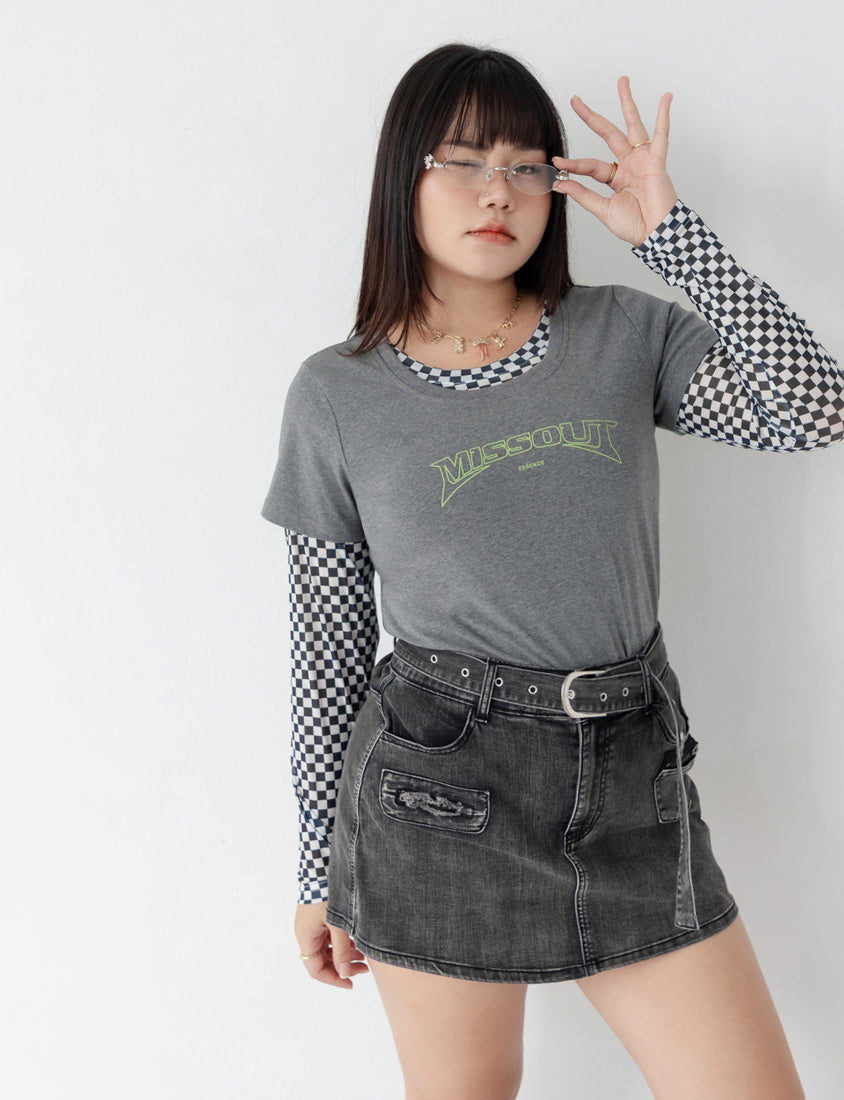 MUA! Sexy Checkered Mesh Long Sleeve Plus Size Top