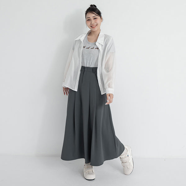 High Waist Double Button Pleated Chiffon Plus Size Skirt