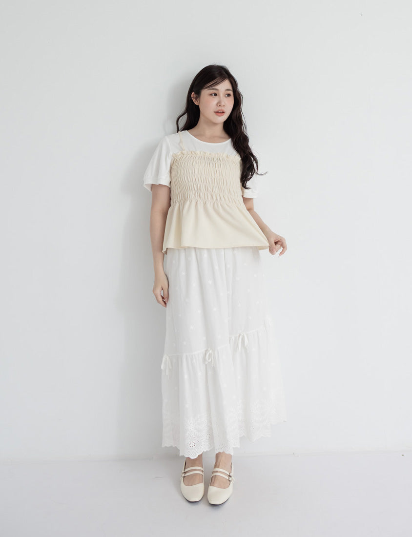 Sweet Crinkle Faux Two-Piece Short Sleeve Plus Size Top