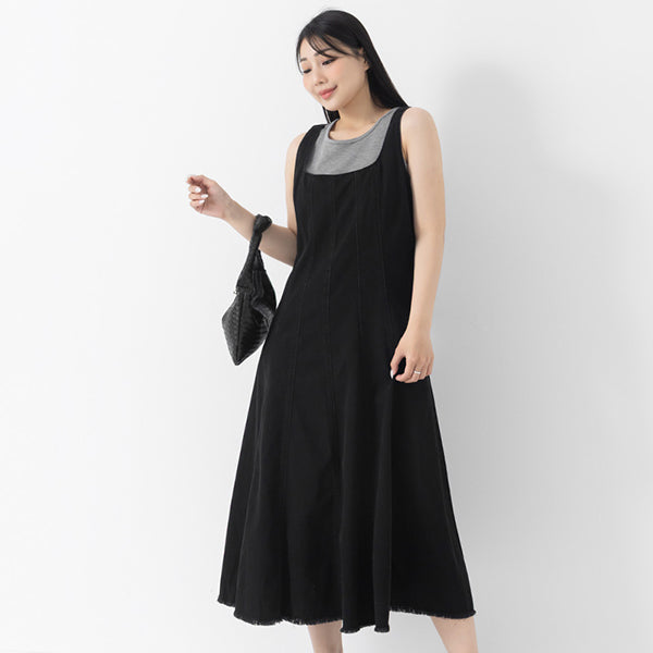 Tencel Silky Denim Square Neck Flare Plus Size Dress