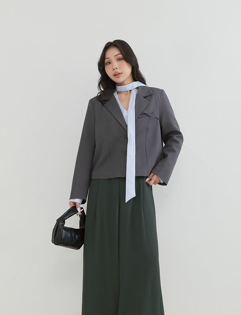 Korean Style Tie Neck Long Sleeve Plus Size Blouse