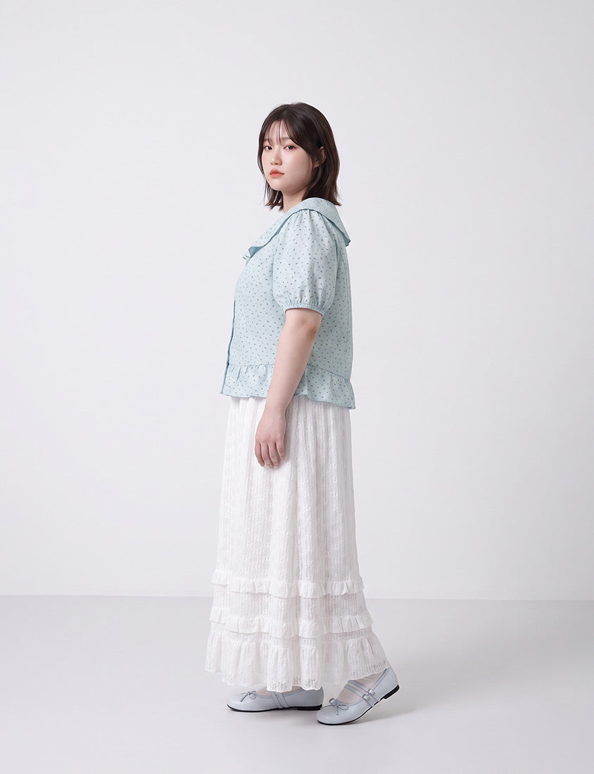 Fresh Floral Collared Cinched Waist Plus Size Blouse