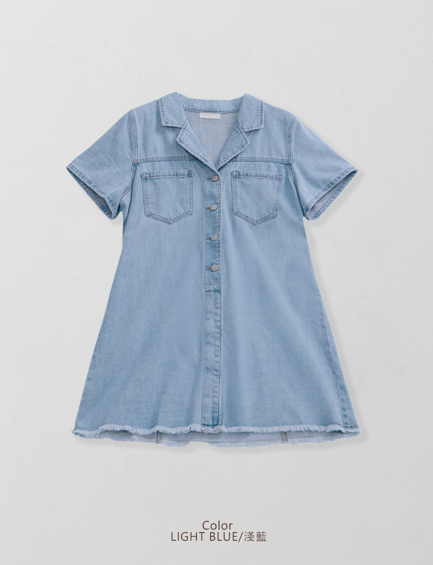 Frayed Hem Pocket Denim Plus Size Mini Dress