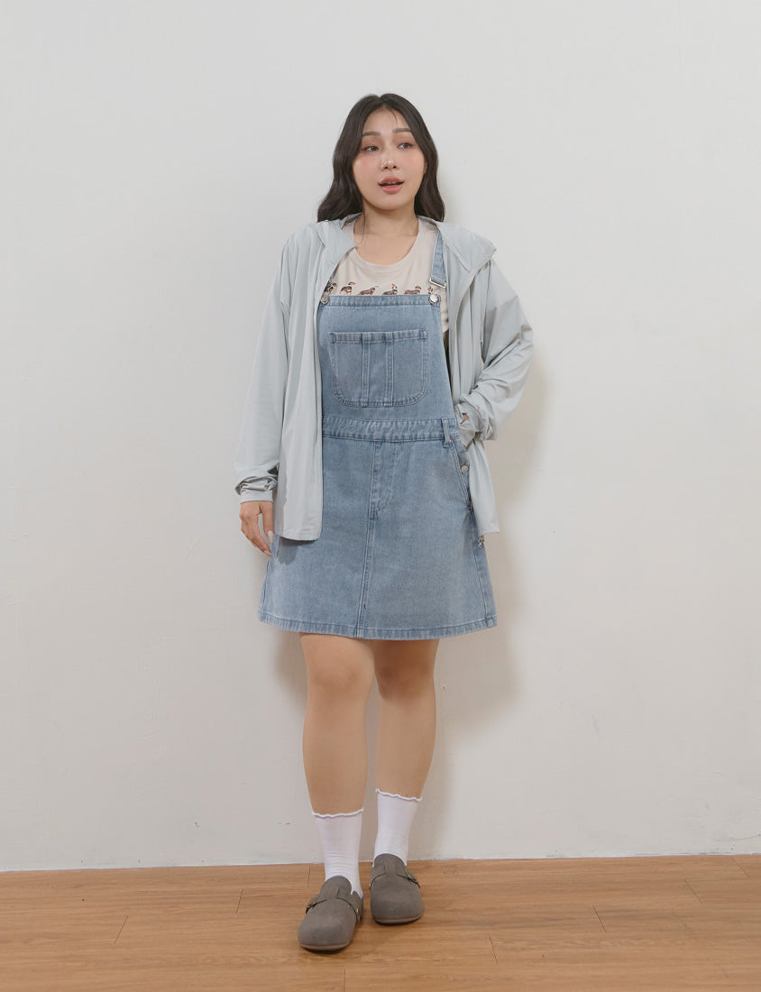 Playful Adjustable Denim Plus Size Overall Skirt