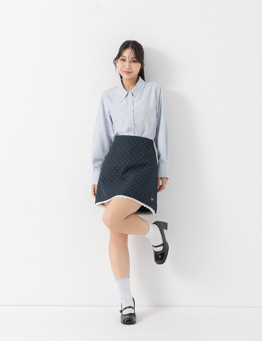 MISS. Easy-Care Contrast Color Long Sleeve Plus Size Shirt
