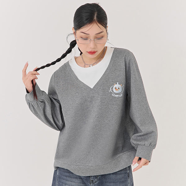 Snowball Cover Cat Faux Layered Plus Size Cloud Cotton Top (Unisex) (MIND.A.DAY Collaboration)