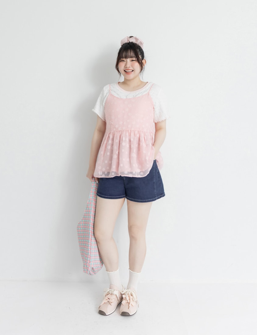 Bow Embroidery Ruffle Crinkle Plus Size Top