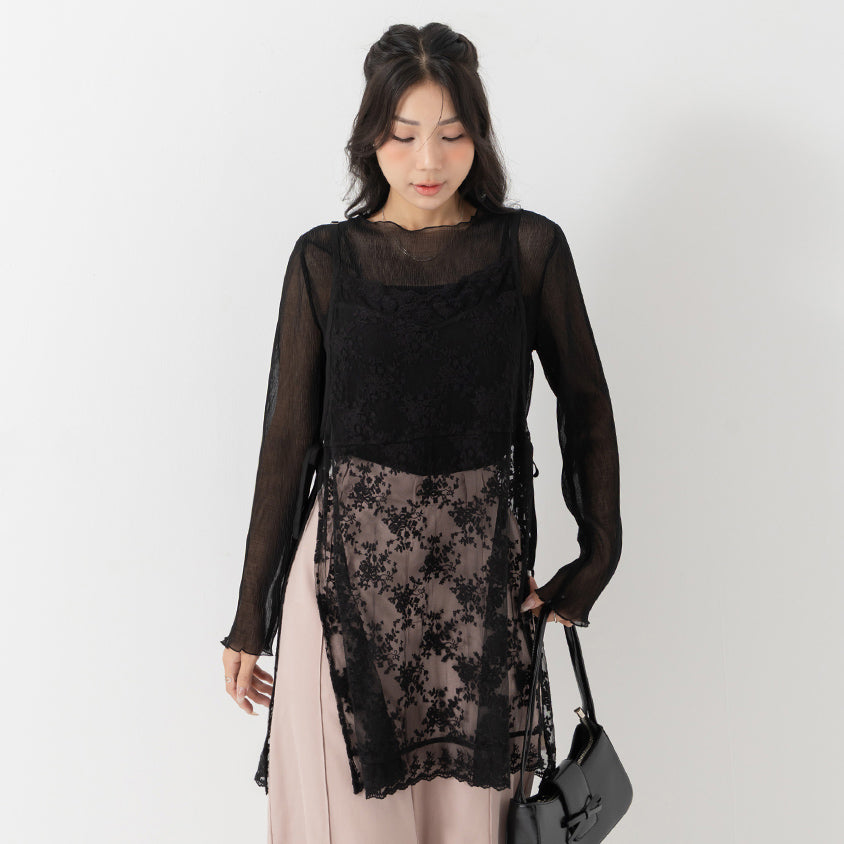 MISS. Lace Embroidered Side-Tie Layering Plus Size Vest