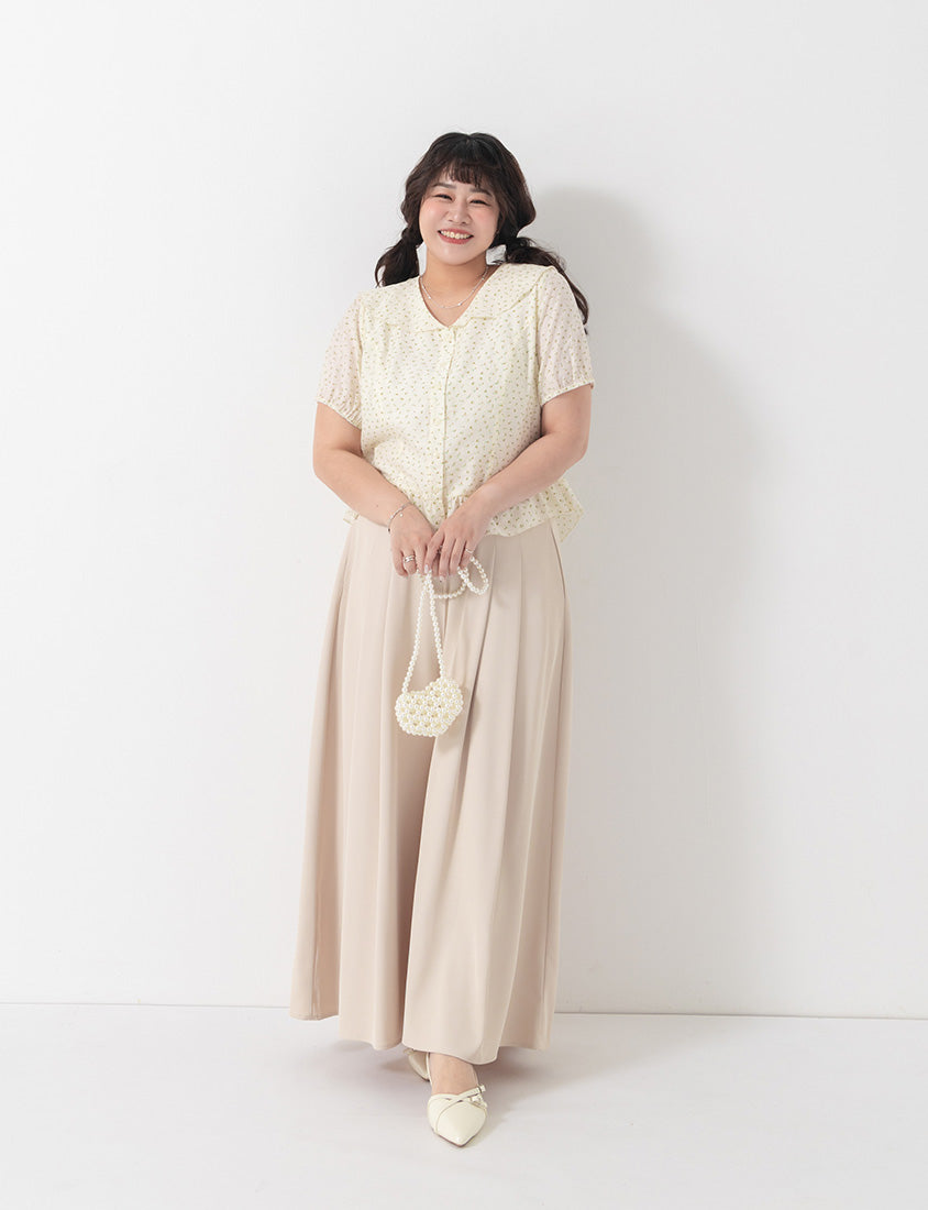 Fresh Floral Collared Cinched Waist Plus Size Blouse
