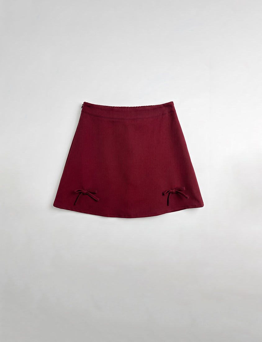 Korean Style Bow-Detail Elastic Back Waist Tailored Plus Size Mini Skirt