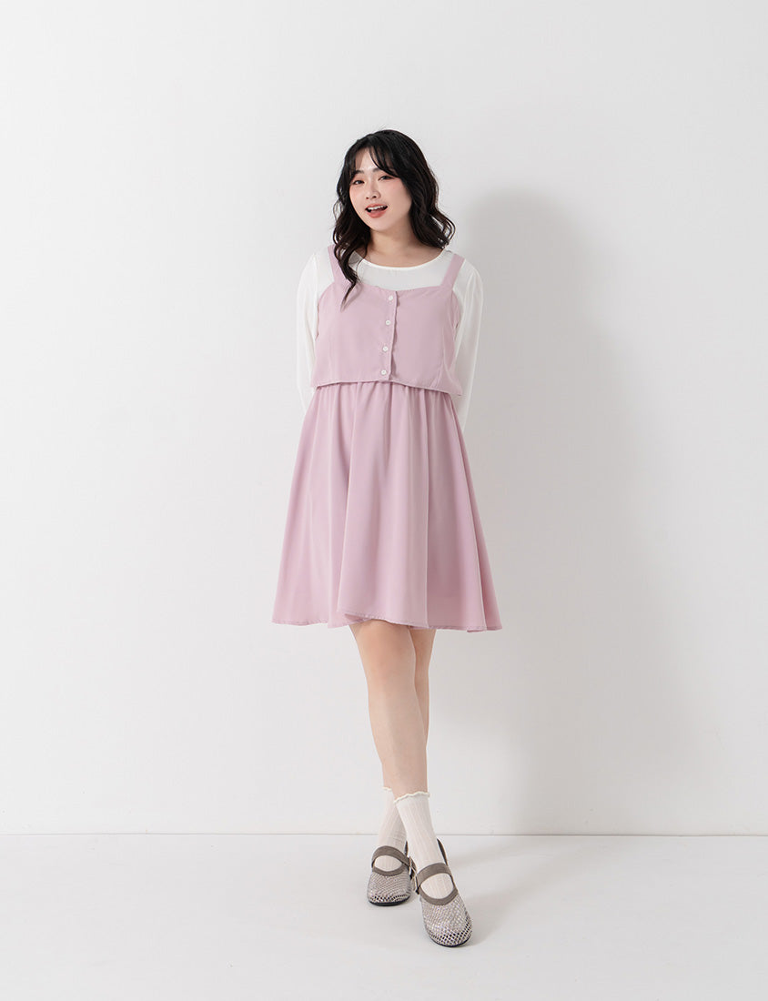 Sweet Slim Fit Faux Two-Piece Plus Size Mini Dress