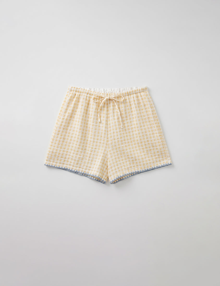 Skin-Friendly Gingham Contrast Ruffle Casual Plus Size Shorts