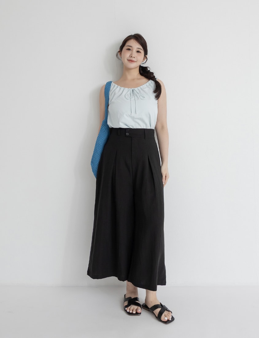 High Waist Slim Fit Lyocell Linen Cropped Plus Size Wide Leg Pants