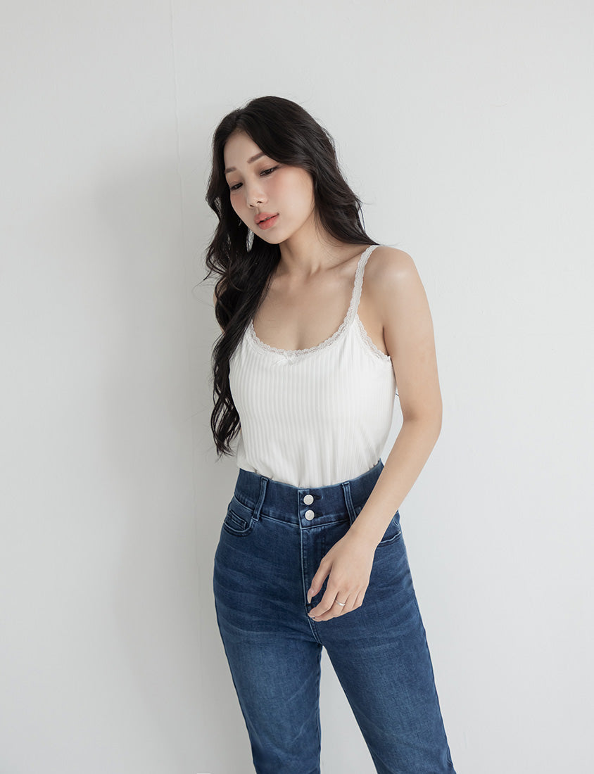 POBRA Cute Lace-Trimmed Ribbed Padded Plus Size Bra Top