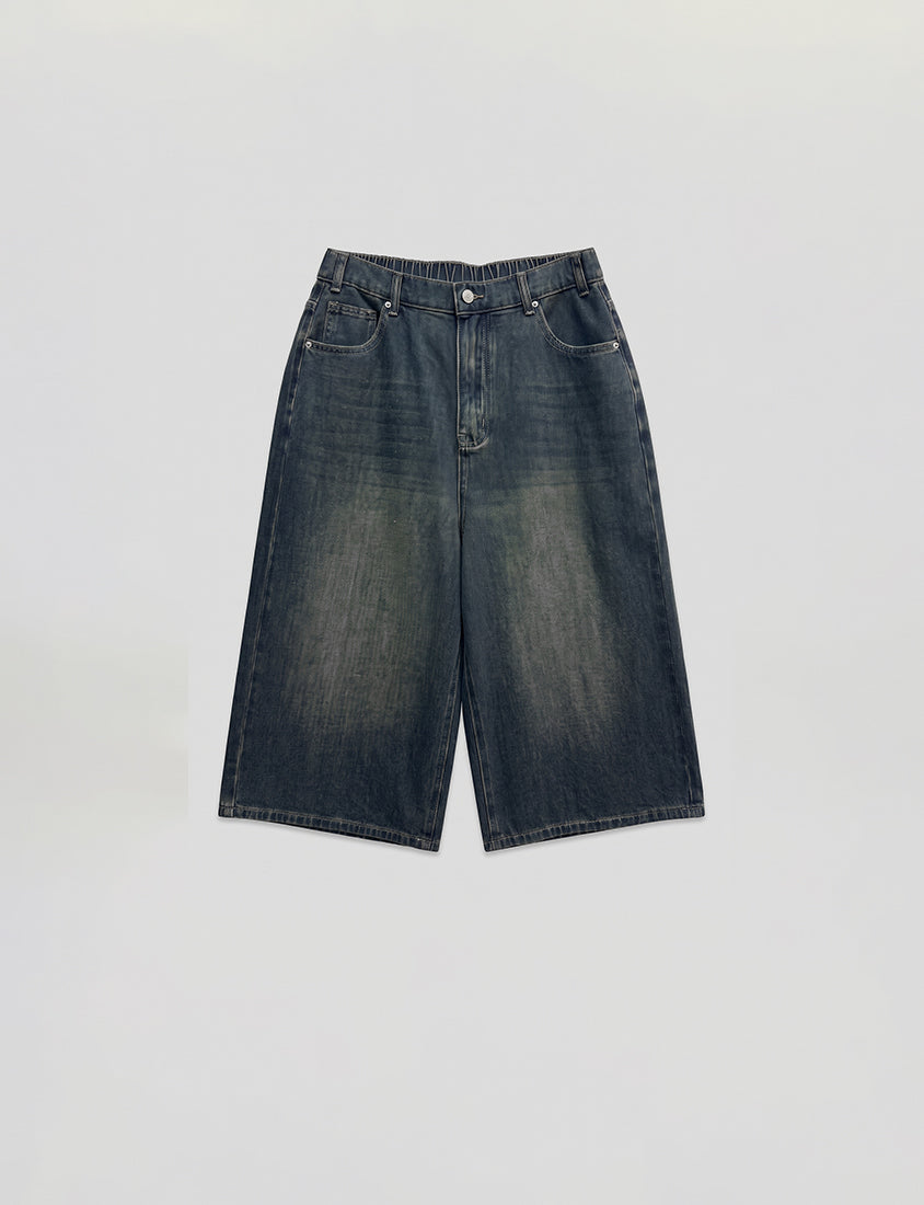 Korean Style Vintage Washed Plus Size Cropped Jeans