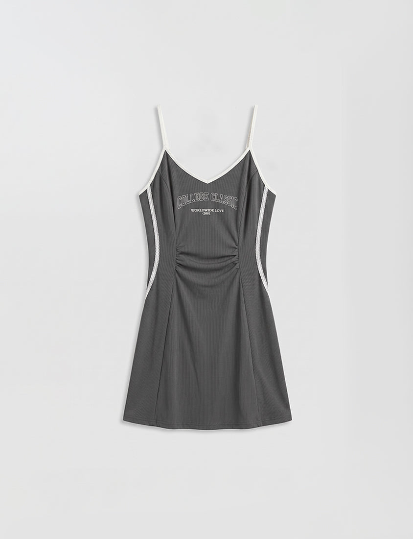 Slim Fit Ribbed V-Neck Letter Print Plus Size Mini Dress