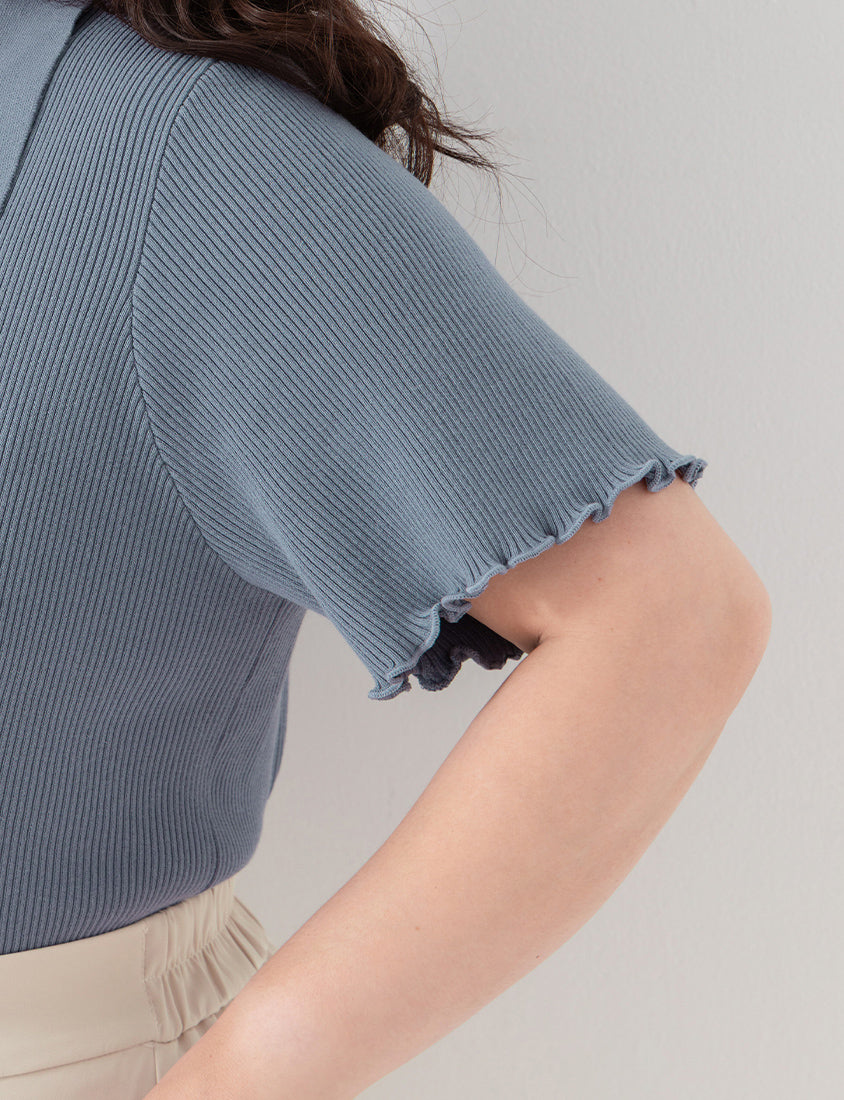 MISS. Polo Collar Ribbed Knit Plus Size Top