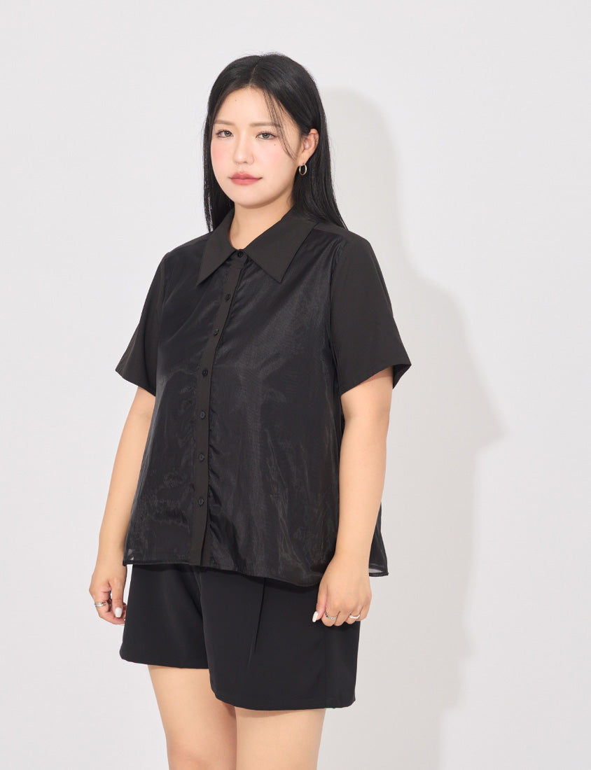 MORE U Elegant Sheer Double-Layer Plus Size Shirt