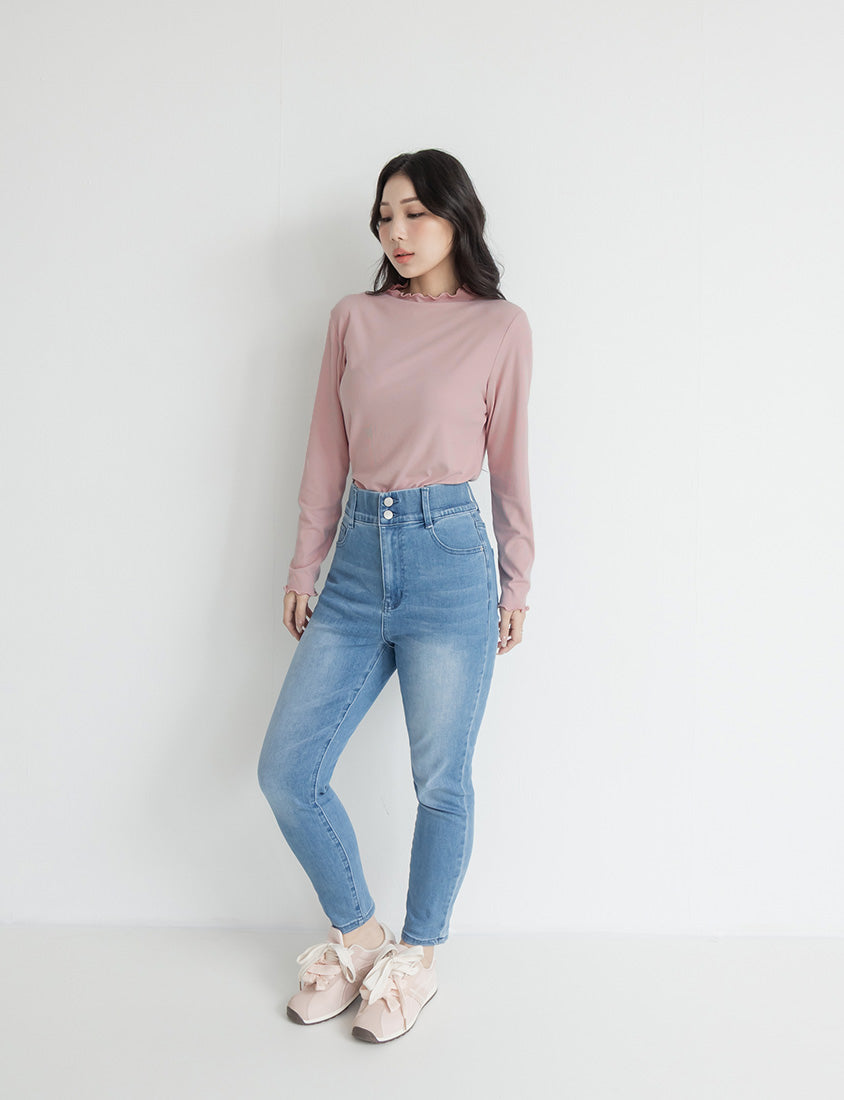 Ribbed Lettuce Trim Mock Neck Plus Size Top