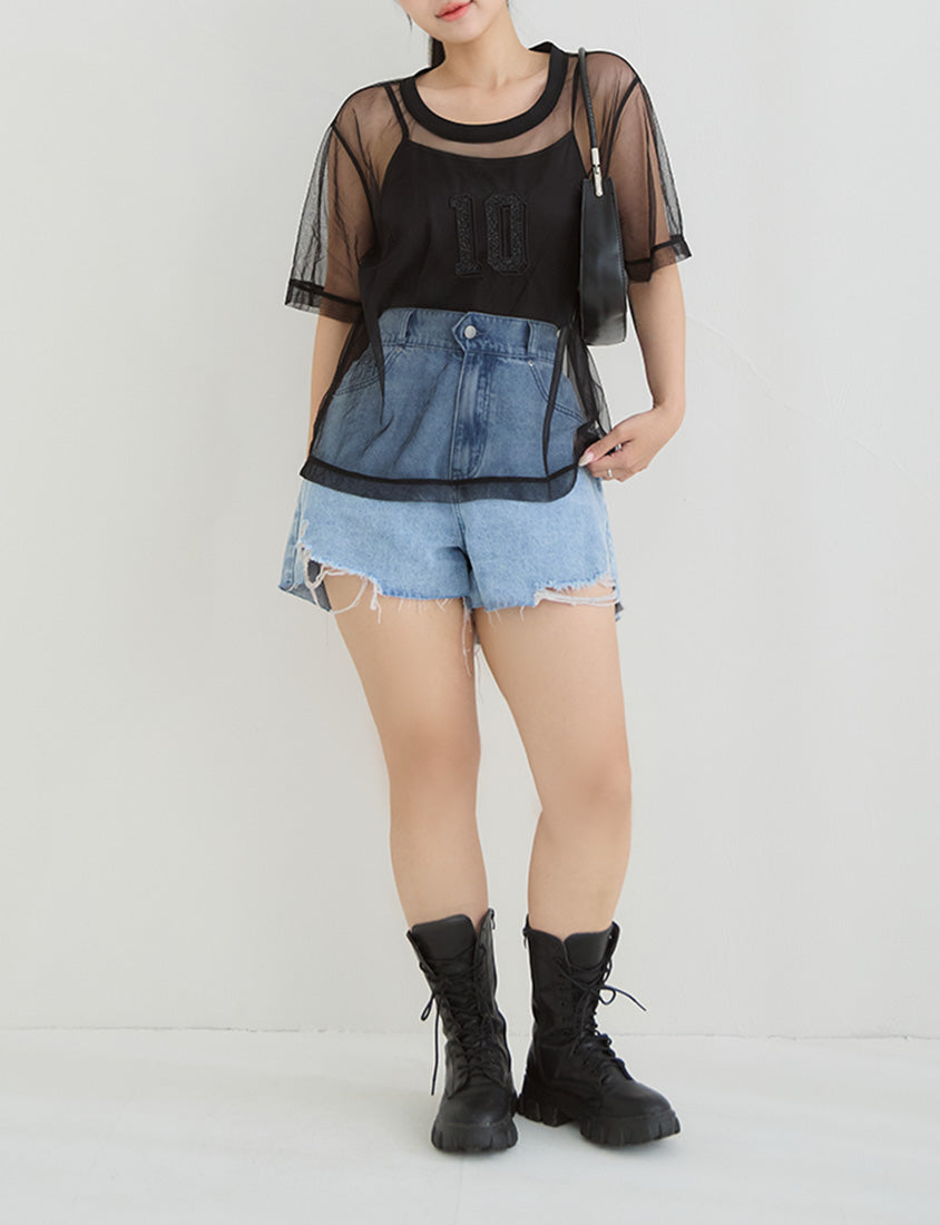 Sheer Mesh Sporty Top & Tank Plus Size Set