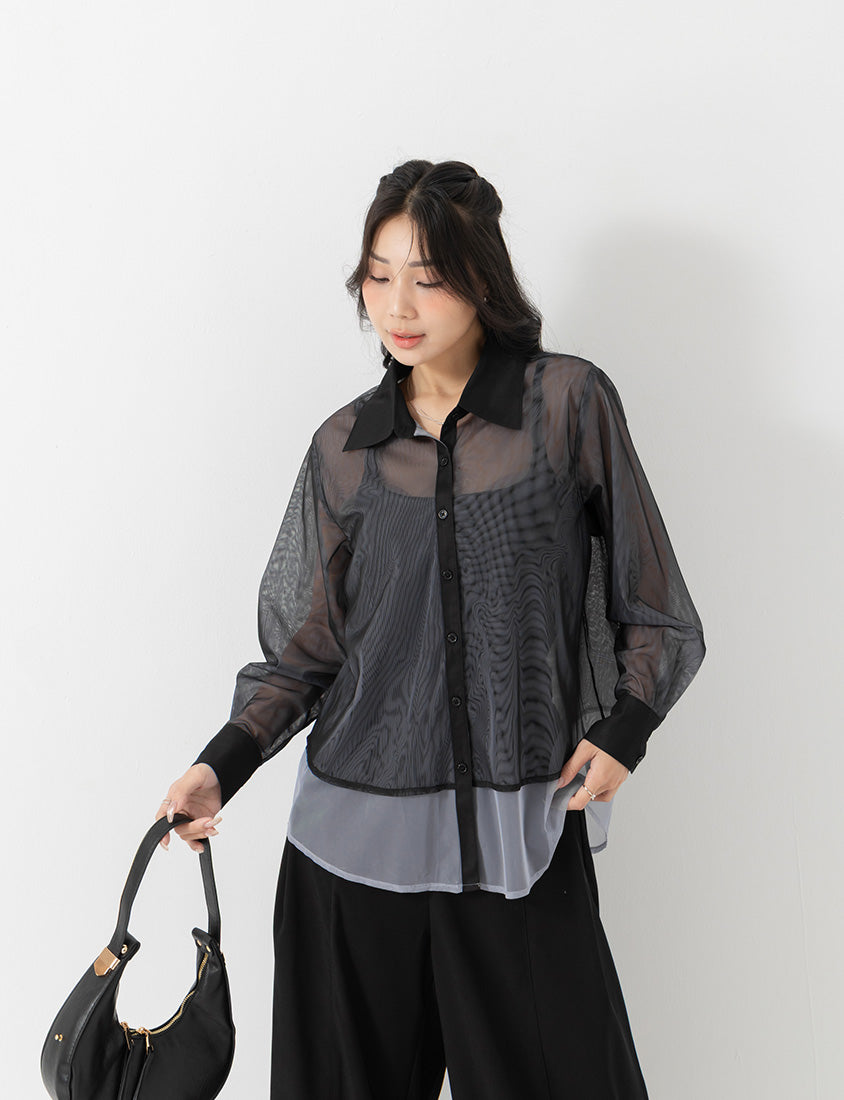 MISS. Japanese-Inspired Ethereal Sheer Layered Plus Size Shirt