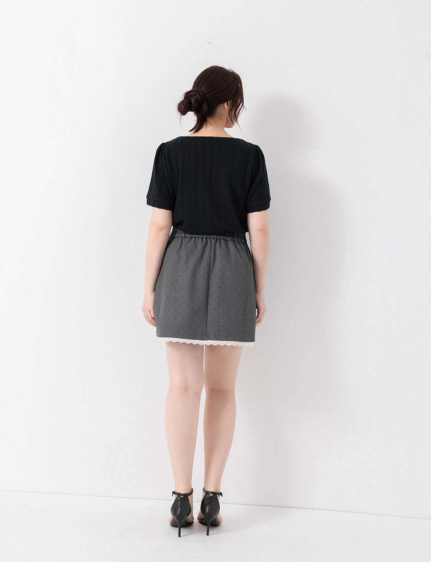 MISS. Lace Trim Polka Dot Tailored A-Line Suit Plus Size Mini Skirt